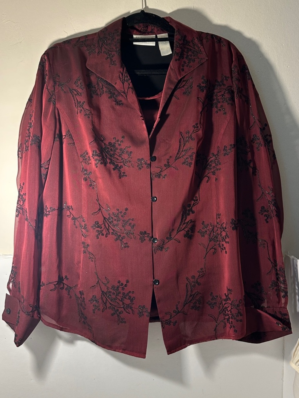 Liz Claiborne Burgundy Red Floral Button-Up two piece skirt set